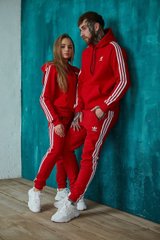 Тёплый мужской костюм Adidas худи+штаны красного цвета (Реплика ААА+), XS