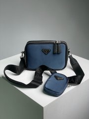 Меседжер Prada Brique Re-Nylon and Saffiano leather bag Blue Black, 21x15x6