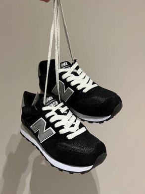 Кроссовки New Balance 574 black / white носок СЕТКА Black, 41