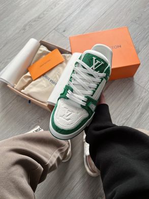 Кроссовки Louis Vuitton Trainer Green Monogram Denim White