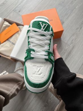 Кроссовки Louis Vuitton Trainer Green Monogram Denim White