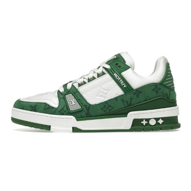 Кроссовки Louis Vuitton Trainer Green Monogram Denim White