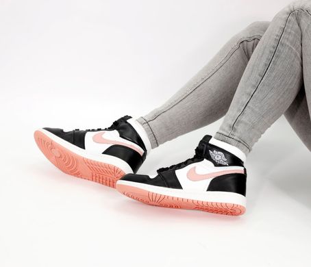 Кросівки Jordan 1 Black White Pink Fur