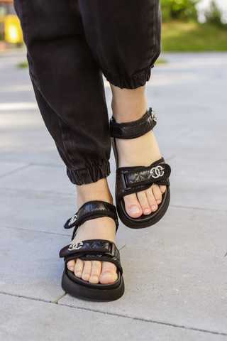 Chanel Sandals Black Leather Sneakers Kross