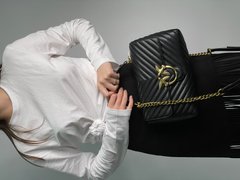 Сумка Pinko Classic Lady Love Bag Puff Chevron Black/Gold Premium, 28х16х8