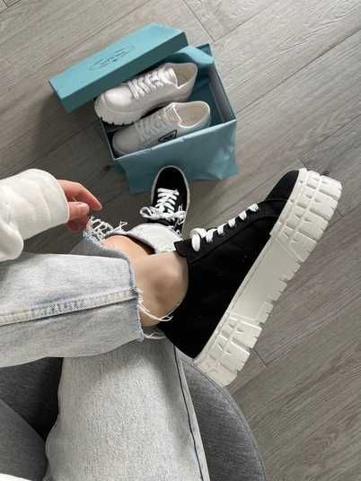 Кроссовки Prada Double Wheel Nylon Gabardine Black White Купить