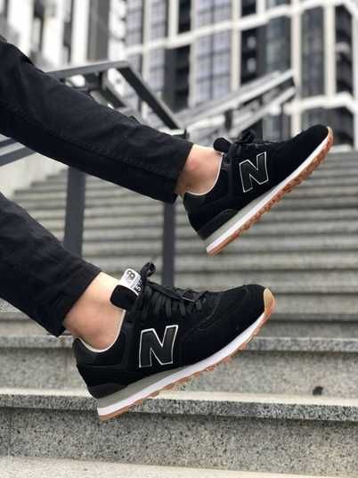 Кроссовки New Balance 574 black white носок ЗАМШ Купить (Доставка