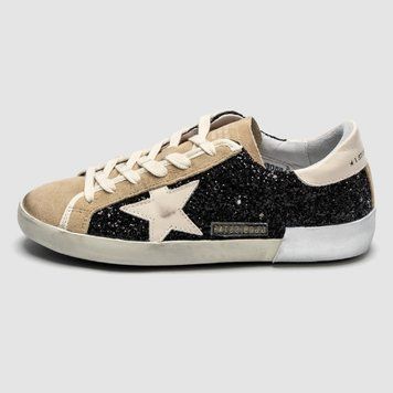 Кросівки Golden Goose Super-Star In Black Glitter With Cream Star And Suede Inserts, 37